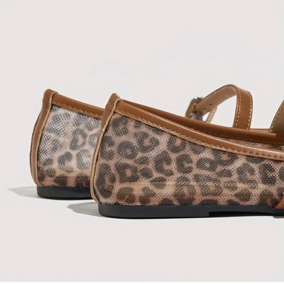 Leopard Print Mesh Mary Jane Flats - Picture 6 of 6